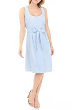 Cheap 😉 AK Anne Klein 👩 Women's Sleeveless Seersucker Belted 👗 Dress ✨ -Deals Anne Klein Store Belk 1000