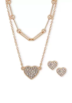 Best deal 👍 Anne Klein Gold Tone Crystal Heart Pendant Necklace and Earrings Set ✔️
