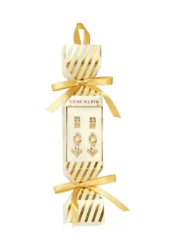 Discount 👍 Anne Klein Gold Tone Crystal Pearl Stud Button C Hoop Trio Earrings 😉 -Deals Anne Klein Store Belk 1020