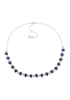 Outlet 👍 Anne Klein Silver-Tone 16" Sapphire Stone Frontal Necklace 😀