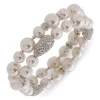 Best Sale 👍 Anne Klein Silver Tone Pink Crystal Pearl Stretch Set Bracelet 😀