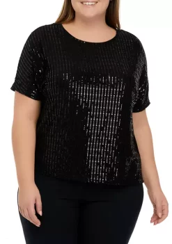 Coupon 🤩 Anne Klein Plus Size Linear Shine Bateau Neck T-Shirt ✔️ -Deals Anne Klein Store Belk 1050