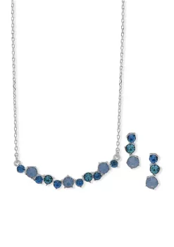 Cheapest 💯 Anne Klein Silver Tone 16+3" Blue Cluster Frontal Necklace and Earrings Set ❤️