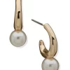 Discount 👍 Anne Klein Gold Tone Small C Hoop with Pegged Pearl Earrings 🧨