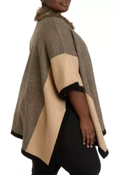Best Pirce 🎁 Anne Klein Plus Size Zip Front Poncho with Fur 🧨 -Deals Anne Klein Store Belk 1081