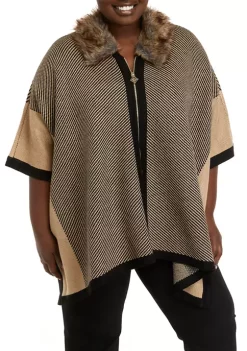 Best Pirce 🎁 Anne Klein Plus Size Zip Front Poncho with Fur 🧨 -Deals Anne Klein Store Belk 1082