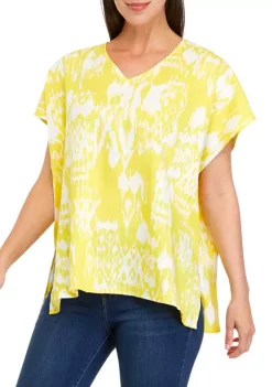 Best Pirce 😍 Anne Klein 👩 Women's Printed V-Neck Kaftan Top ✔️