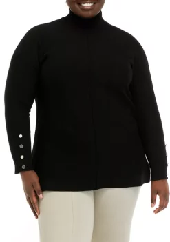 Budget ✨ Anne Klein Plus Size Long Sleeve Mock Neck Sweater with Buttons 😀 -Deals Anne Klein Store Belk 11