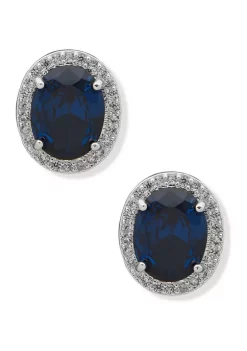 Best deal 😉 Anne Klein Silver Tone Sapphire Crystal Oval Halo Button Earrings ✨