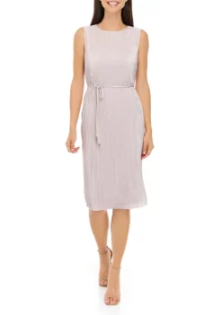Coupon 🛒 Anne Klein 👩 Women's Sleeveless Solid Tie Waist Blush Pleated 👗 Dress 😉 -Deals Anne Klein Store Belk 1108