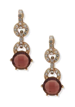Hot Sale 🔔 Anne Klein Gold Tone Burgundy Post Link Linear Earrings ✔️