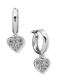 Coupon โค๏ธ Anne Klein Silver Tone Hoop Earrings with Heart Drop ๐