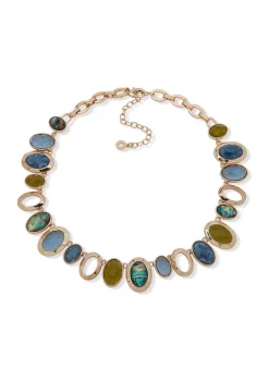Promo 👍 Anne Klein Gold-Tone Blue Multi Faceted Stone Collar Necklace ⌛