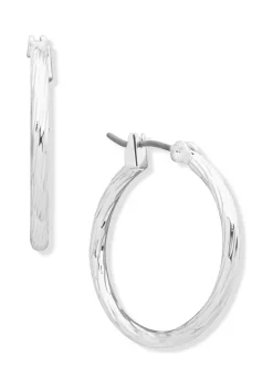 Cheap 🌟 Anne Klein Silver Tone Medium Textured Hoop Earrings ⭐