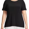 Discount 🥰 Anne Klein Plus Size Solid Button Back T-Shirt 😀