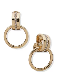 Deals 👏 Anne Klein Gold Tone Crystal Doorknocker Clip Earrings 🎉