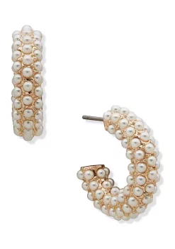 Wholesale 🎉 Anne Klein Gold Tone Pearl C Hoop Earrings 💯