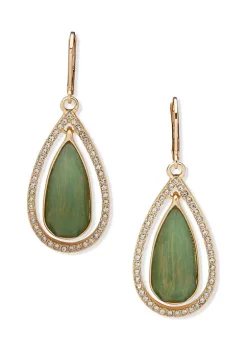 Discount 🔥 Anne Klein Gold Tone Green Erinite Teardrop Orbital Earrings 🥰
