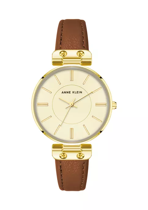 Top 10 😍 Anne Klein Gold Tone Metal with Brown Genuine Leather Strap ⌚ Watch 🔔 1 Top 10 😍 Anne Klein Gold Tone Metal with Brown Genuine Leather Strap ⌚ Watch 🔔