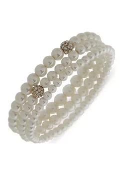 Flash Sale 😉 Anne Klein Gold Tone White Pearl Crystal Set of 3 Stretch Bracelet 💯