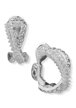 Deals โค๏ธ Anne Klein Silver Tone Crystal Pavรฉ Baguette Hoop Clip Earrings โ