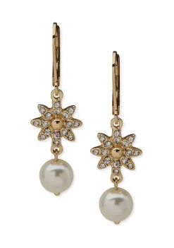 Flash Sale 👏 Anne Klein Gold Tone White Pearl Flower Double Drop Earrings 🎉