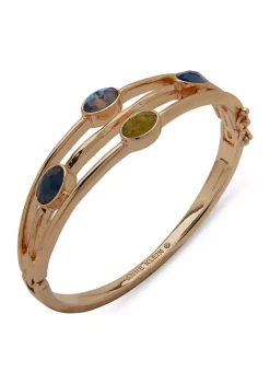 Best Pirce 🥰 Anne Klein Gold-Tone Blue Multi Textured 3 Row Bangle Bracelet 🥰