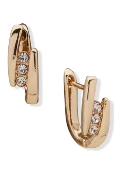 Brand new 🔥 Anne Klein Gold Tone 15 Millimeter Huggie Hoop Earrings with Pavé Crystals 😀