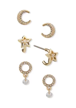New 😉 Anne Klein Gold Tone Crystal Moon Star Drop Trio Earrings ⭐ -Deals Anne Klein Store Belk 1243