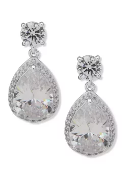 Brand new 🔥 Anne Klein Silver Tone Crystal Round Halo Stud with Pear Drop Earrings 🥰