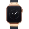 Discount 🤩 Anne Klein Navy Leather Strap with Rose Gold Tone Accents compatible with 38/40/41 Millimeter Apple ⌚ Watch® ✔️