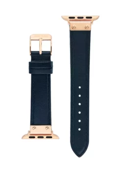 Discount 🤩 Anne Klein Navy Leather Strap with Rose Gold Tone Accents compatible with 38/40/41 Millimeter Apple ⌚ Watch® ✔️ -Deals Anne Klein Store Belk 1278