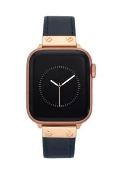 Discount 🤩 Anne Klein Navy Leather Strap with Rose Gold Tone Accents compatible with 38/40/41 Millimeter Apple ⌚ Watch® ✔️ -Deals Anne Klein Store Belk 1279