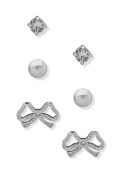 Brand new 🔥 Anne Klein Silver Tone Crystal Pearl Multi Trio Stud Set Earrings 🔥