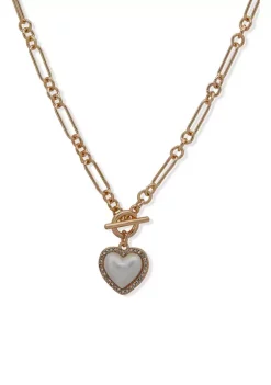 Cheap 🥰 Anne Klein Gold-Tone 16" Pearl Link Heart Pendant Necklace 😍