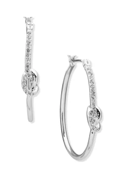 Best deal ⌛ Anne Klein Silver Tone Crystal Click Hoop Earrings with Knot 🌟