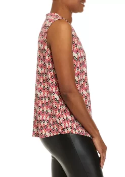 Promo 😀 Anne Klein 👩 Women's Printed Pleat Front 👕 Shirt ⭐ -Deals Anne Klein Store Belk 1311