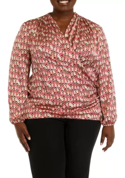 Coupon 💯 Anne Klein Plus Size Faux Wrap Draped Blouse ⭐ -Deals Anne Klein Store Belk 1385