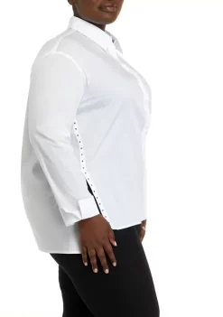 Cheap 🥰 Anne Klein Plus Size Button Down 👚 Shirt with Hardware Trim 🧨 -Deals Anne Klein Store Belk 1394