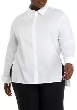 Cheap 🥰 Anne Klein Plus Size Button Down 👚 Shirt with Hardware Trim 🧨 -Deals Anne Klein Store Belk 1395