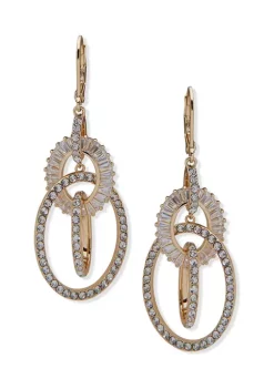 Outlet 🎁 Anne Klein Gold Tone Crystal Pavé Baguette Orbital Drop Earrings 🤩