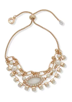 Deals ✔️ Anne Klein Gold-Tone Pearl Multi Row Slider Bracelet ⌛