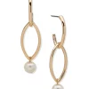 Best deal 🧨 Anne Klein Gold Tone Pearl Orbital Oval Hoop Earrings 🎉