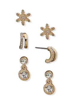 Brand new 🥰 Anne Klein Gold Tone Crystal Snowflake Drop C Hoop Trio Earrings 👏