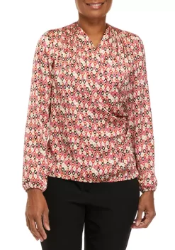 Cheapest 🔥 Anne Klein Long Sleeve Faux Wrap Draped Blouse 🛒 -Deals Anne Klein Store Belk 1455