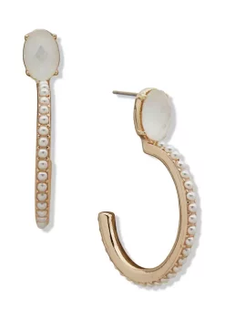 Flash Sale ⌛ Anne Klein Gold Tone Pearl C Hoop Earrings 😀