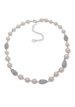 Wholesale 💯 Anne Klein Silver Tone Pink Pearl Crystal Pavé 16" Collar Necklace 🛒