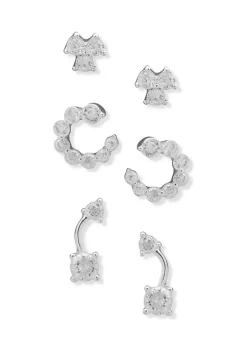 Best deal 🔥 Anne Klein Silver Tone Crystal Stud Cuff Hoop Trio Earrings ❤️