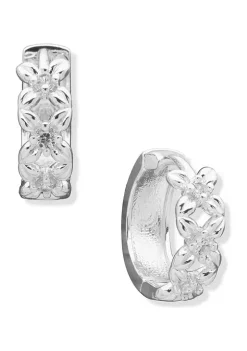 Cheapest 🥰 Anne Klein Silver Tone 12 Millimeter Crystal Floral Hoop Earrings 💯