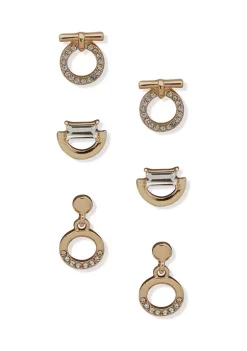 Top 10 👍 Anne Klein Gold Tone Crystal Stud Drop Circle Pavé Trio Earrings ❤️ -Deals Anne Klein Store Belk 1505